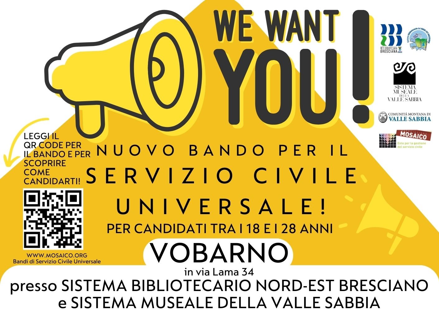 WE WANT YOU! Nuovo Bando per il servizio civile universale - per candidati tra i 18 ed i 28 anni - Vobarno
